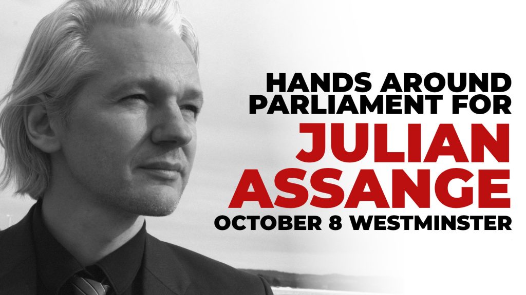 Julian Assange Hands Around Parliament
